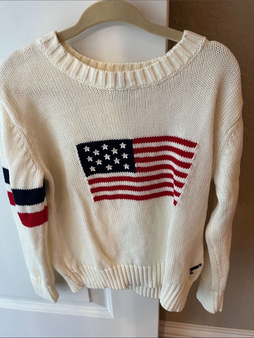 Cream American Flag Knit Sweater - toddler